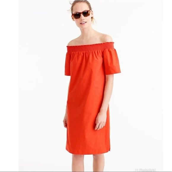 J. Crew Dresses & Skirts - J. Crew Smocked Off Shoulder Cotton Poplin Dress